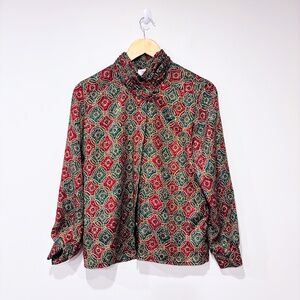 WORTHINGTON Vintage silky red and green floral shirt